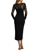 Sequined Lace Crepe Midi-Dress