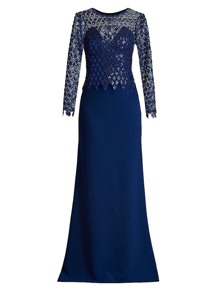 Sequined Diamond Crepe Gown