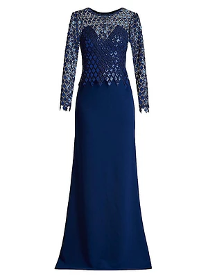 Sequined Diamond Crepe Gown