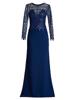 Sequined Diamond Crepe Gown