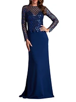 Sequined Diamond Crepe Gown