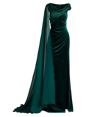 Velvet Chiffon Drape Gown