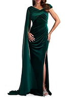 Velvet Chiffon Drape Gown