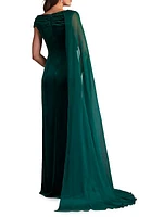 Velvet Chiffon Drape Gown