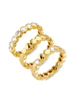 Basel 18K Gold-Plate & Cubic Zirconia Three-Piece Stacking Ring Set