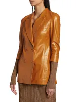 Double-Breasted Coated Leather Blazer