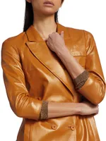 Double-Breasted Coated Leather Blazer