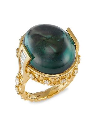 Luxury 18K Gold, 1.4 TCW Diamond & Green Tourmaline Ring