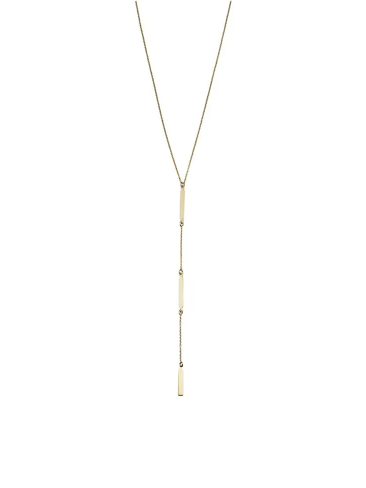14K Yellow Solid Gold Brooklyn Bar Station Drop Necklace