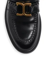 Marcie Logo Buckle Leather Loafers