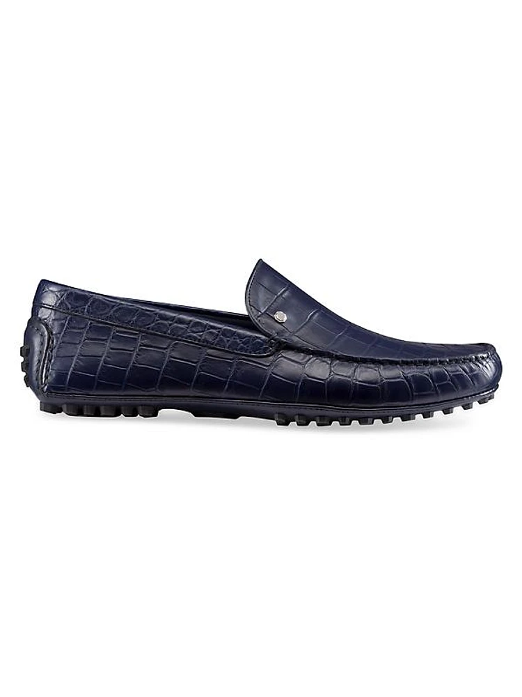 Crocodile and Calfskin Leather Driving Shoes