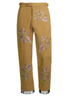 Autumn Royal Fringed Floral-Embroidered Trousers