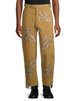 Autumn Royal Fringed Floral-Embroidered Trousers