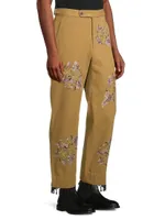 Autumn Royal Fringed Floral-Embroidered Trousers