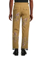 Autumn Royal Fringed Floral-Embroidered Trousers