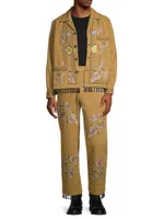 Autumn Royal Fringed Floral-Embroidered Trousers