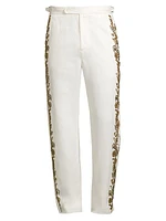 Bead-Embellished Linen-Cotton Trousers