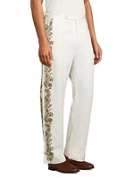 Bead-Embellished Linen-Cotton Trousers