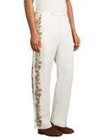 Bead-Embellished Linen-Cotton Trousers