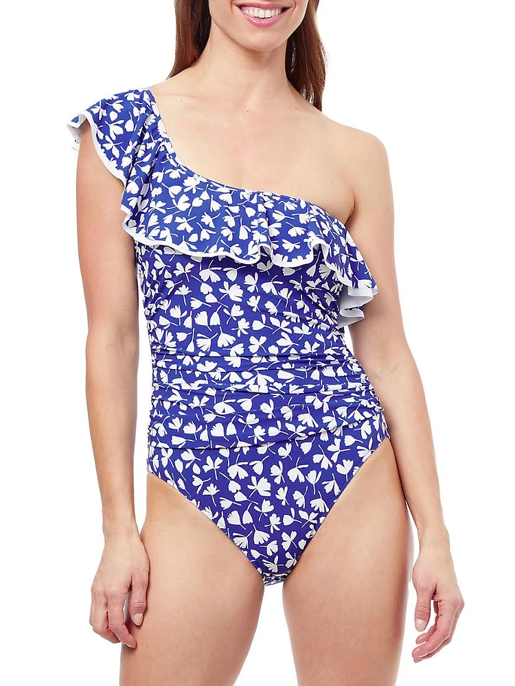 Ruffle One-Shoulder One-Piece Swimsuit