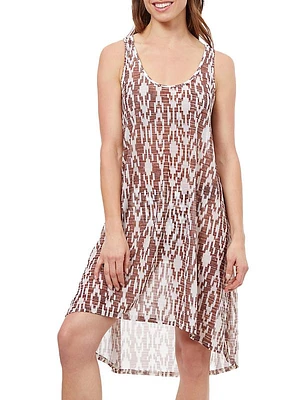 Iota Printed High-Low Cover-Up Midi-Dress