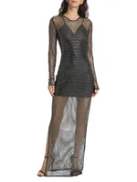 Sheer Long-Sleeve Hot-Fix Gown