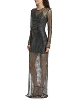 Sheer Long-Sleeve Hot-Fix Gown