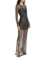 Sheer Long-Sleeve Hot-Fix Gown