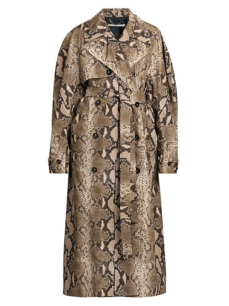 Oversized Python-Print Trench Coat