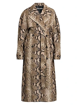 Oversized Python-Print Trench Coat