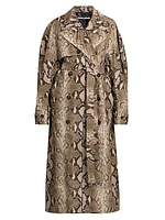 Oversized Python-Print Trench Coat