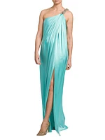 Falabella Crystal Draped Satin Gown