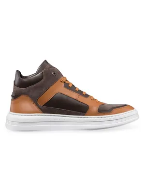 Calfskin Leather and Suede High-Top Sneakers