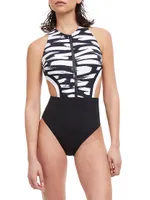 Zip-Front One-Piece Swimsuit