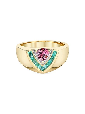 Tiered 18K Yellow Gold & Multi-Gemstone Ring