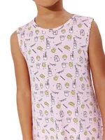 Little Girl's & Cookies And Milk Print Sleeveless Nightgown
