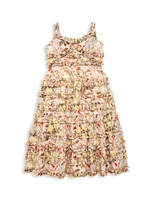 Little Girl's & Floral Print Ruffle Tiered Midi Dress