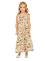 Little Girl's & Floral Print Ruffle Tiered Midi Dress