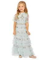 Little Girl's & Floral Embroidery Ruffle Trim Dress