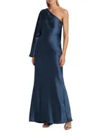 One-Shoulder Draped Satin Gown