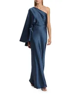 One-Shoulder Draped Satin Gown