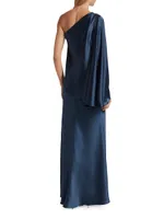 One-Shoulder Draped Satin Gown