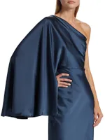 One-Shoulder Draped Satin Gown