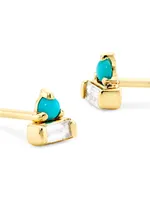 14K Yellow Gold, 0.12 TCW Diamond & Turquoise Triangle Stud Earrings