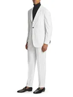 Pinstriped Cotton-Blend Three-Button Suit