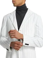 Pinstriped Cotton-Blend Three-Button Suit