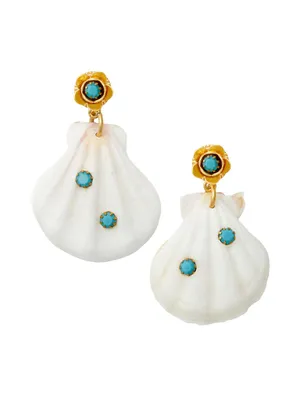 Summer Friday Antique 24K Gold-Plated, Turquoise & Pectan Shell Drop Earrings