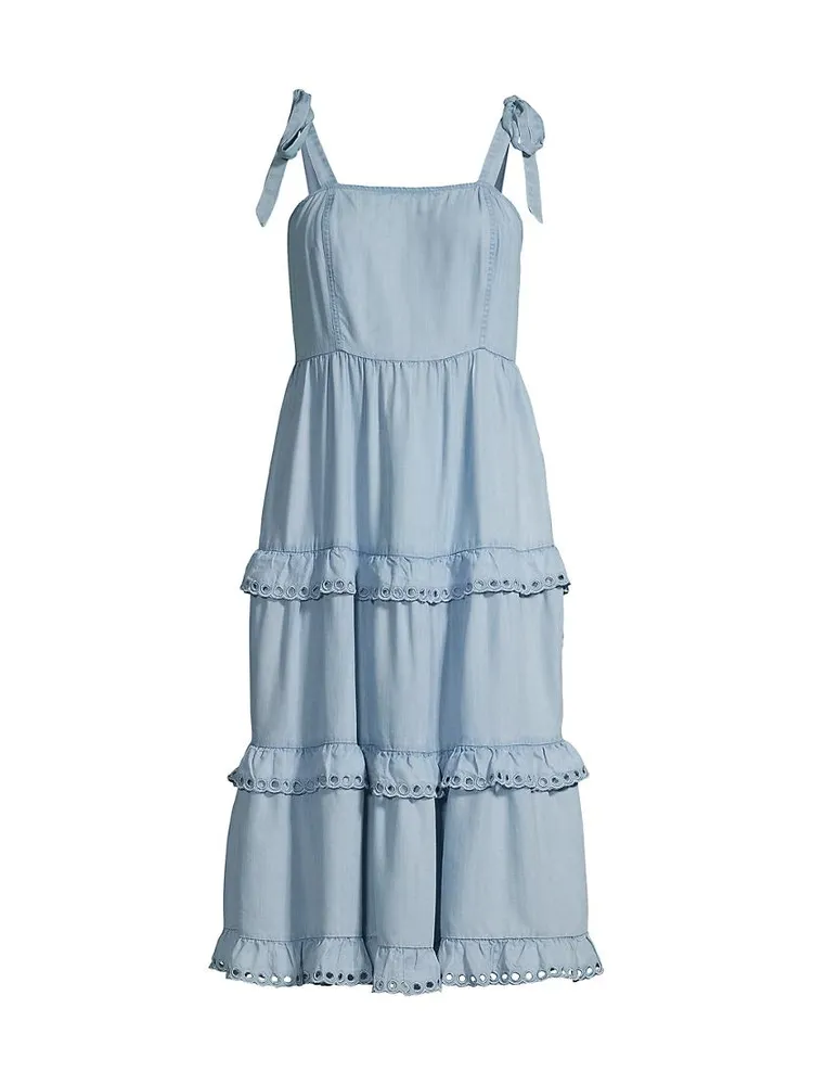 Denim Tie-Shoulder Midi-Dress