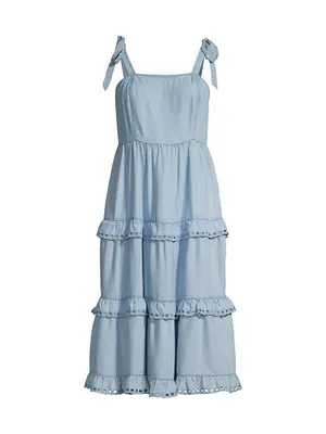 Denim Tie-Shoulder Midi-Dress