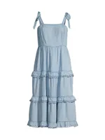 Denim Tie-Shoulder Midi-Dress